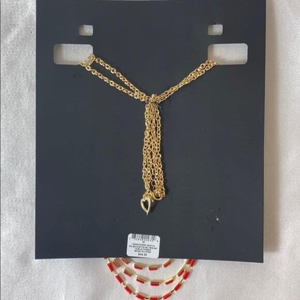 Thalia Sodi Gold-Tone Red Baguette Multi-Row Statement Necklace 18" New with Tag - Picture 3 of 4
